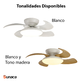 Ventilador Aloha Mantra - Blanco Madera  Motor DC Luz LED Ø52-90cm.